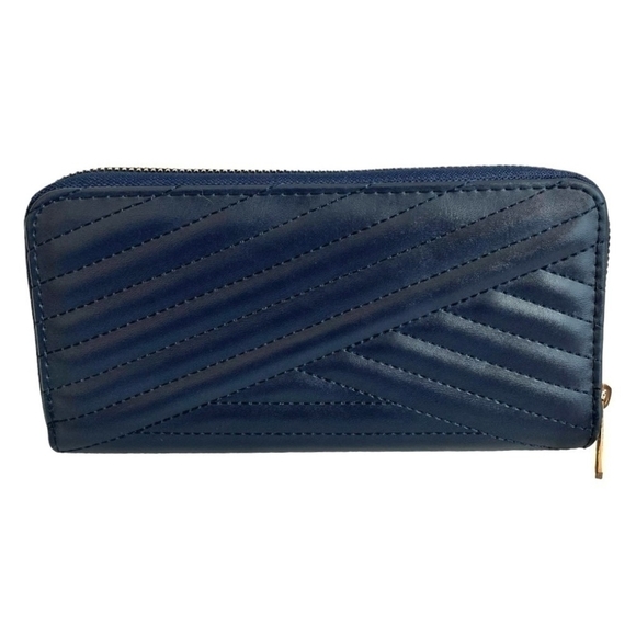 NWT Women Wallet RAMPAGE Navy Blue Gold Logo Quilted Leather Accordion Wallet - Picture 5 of 8